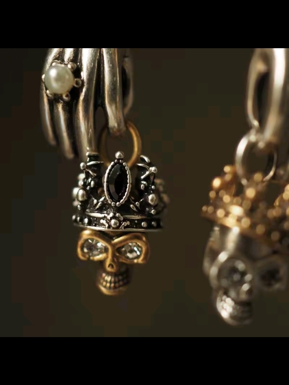 Gold and Silver Hand Drop Earrings with Purple and Clear Stones - Picture 2 of 9